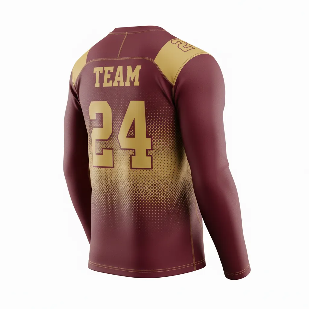 Custom Football Long Sleeve T Shirt - Maroon, Gold - Vegas Gradient - Back View - Kinexa Sportswear