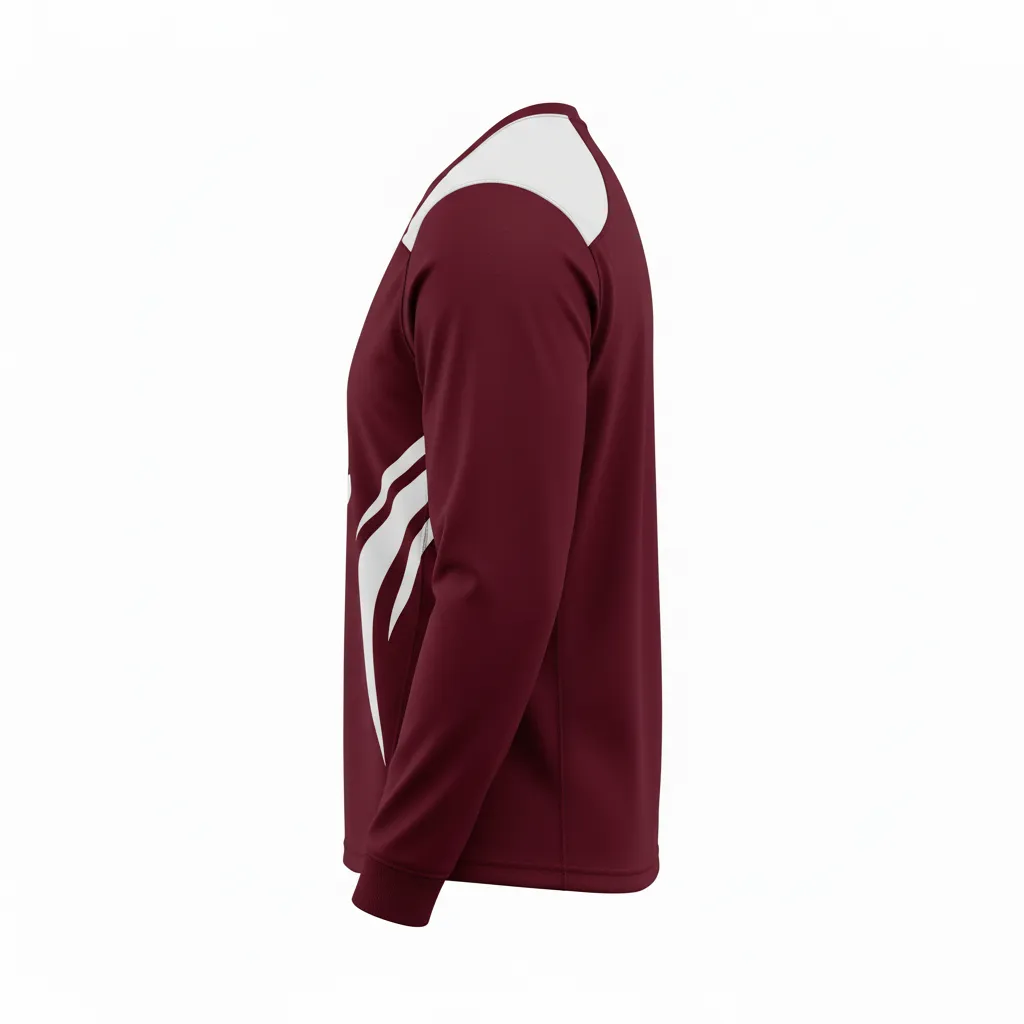 Custom Football Long Sleeve T Shirt - Maroon, White - Abstract Swoosh - Back View - Kinexa Sportswear