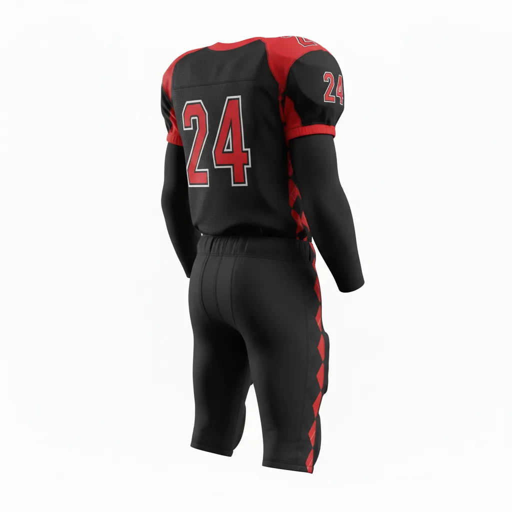 Custom Football Professional Away Football Uniforms - Black, Red - Argyle Pattern - Back View - Kinexa Sportswear