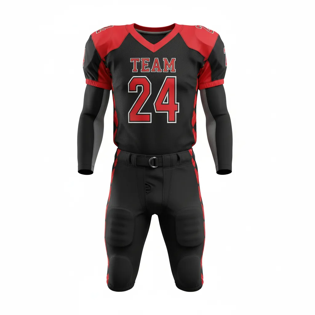 Custom Football Professional Away Football Uniforms - Black, Red - Argyle Pattern - Front View - Kinexa Sportswear
