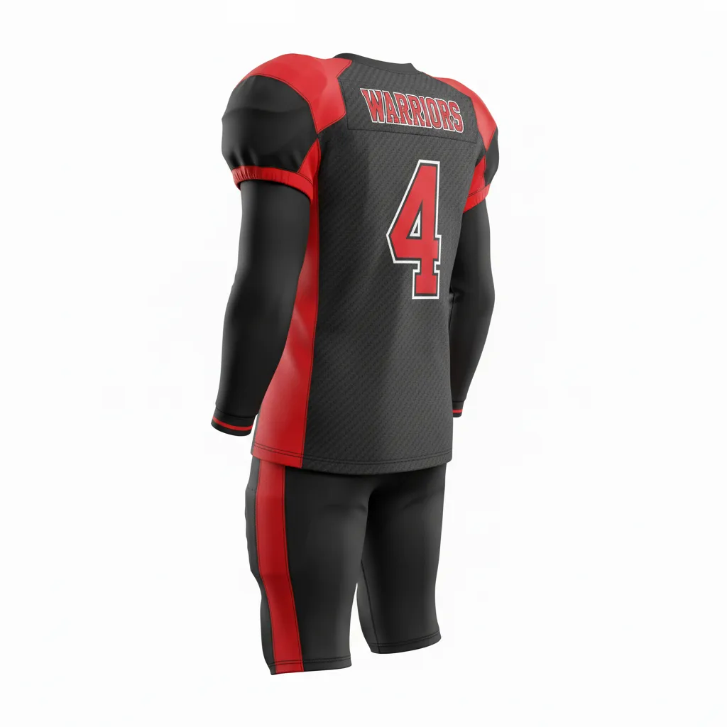 Custom Football Professional Away Football Uniforms - Black, Red - Carbon Fiber - Back View - Kinexa Sportswear