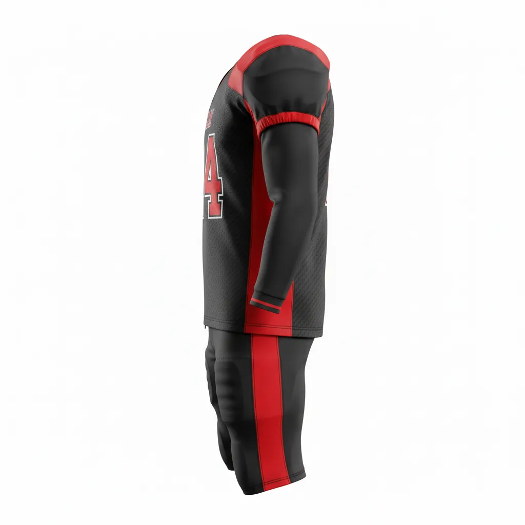 Custom Football Professional Away Football Uniforms - Black, Red - Carbon Fiber - Side View - Kinexa Sportswear