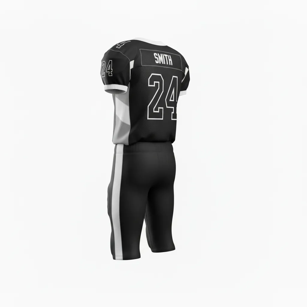 Custom Football Professional Away Football Uniforms - Black, White - Chest Stripe - Back View - Kinexa Sportswear