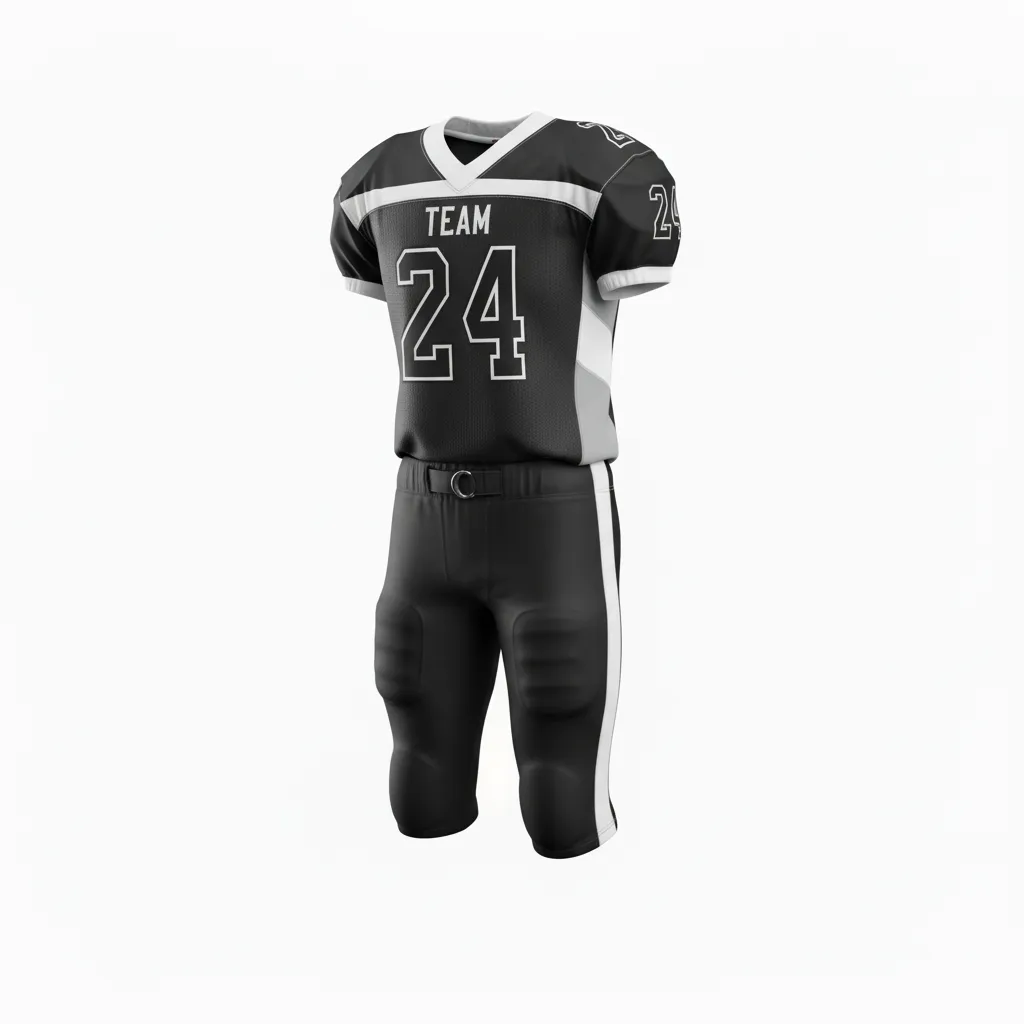 Custom Football Professional Away Football Uniforms - Black, White - Chest Stripe - Front View - Kinexa Sportswear