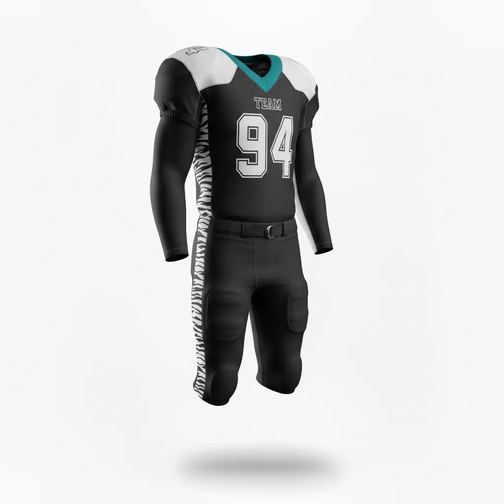Custom Football Professional Away Football Uniforms - Black, White - Tiger Stripe - Back View - Kinexa Sportswear