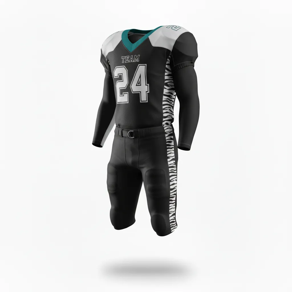 Custom Football Professional Away Football Uniforms - Black, White - Tiger Stripe - Front View - Kinexa Sportswear