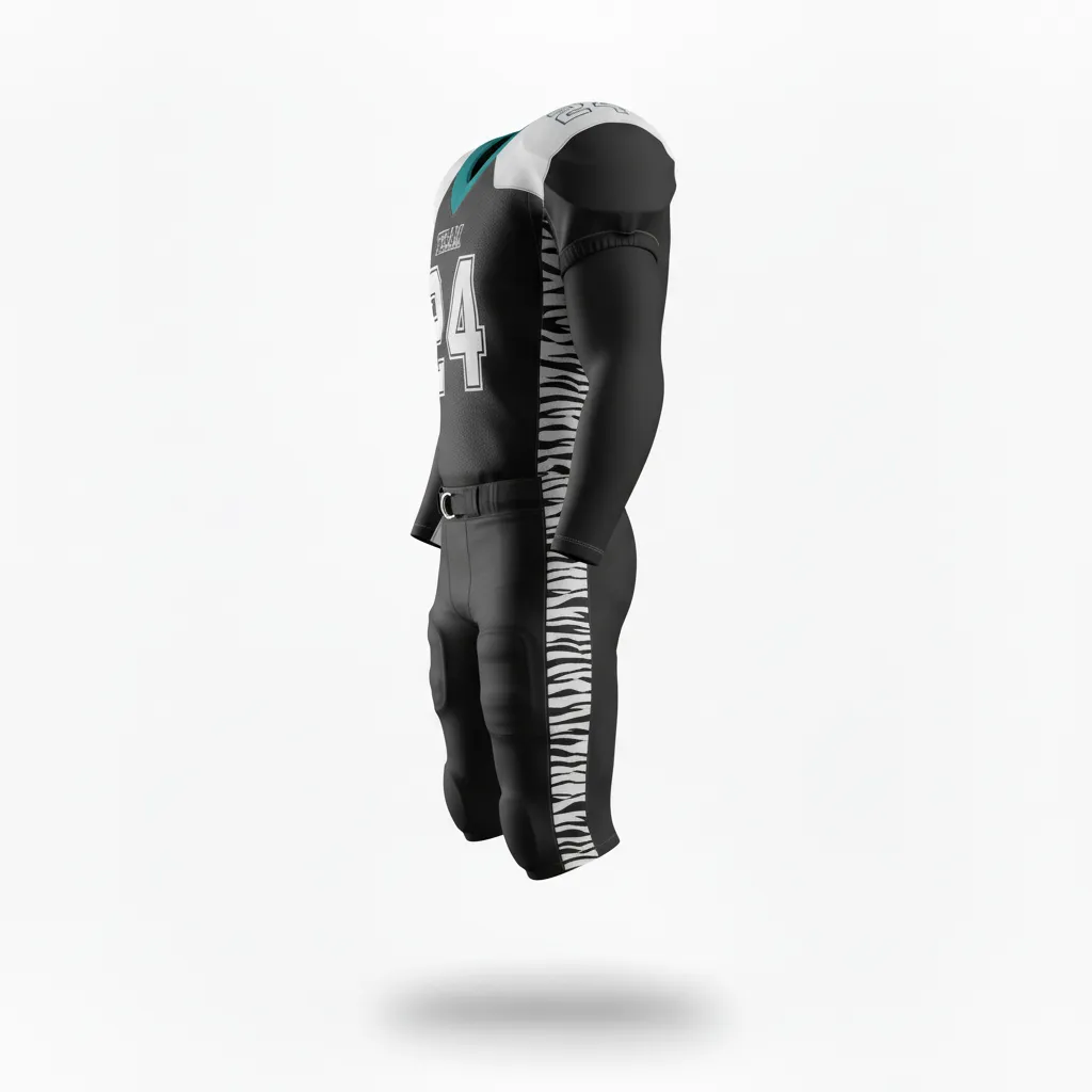 Custom Football Professional Away Football Uniforms - Black, White - Tiger Stripe - Side View - Kinexa Sportswear