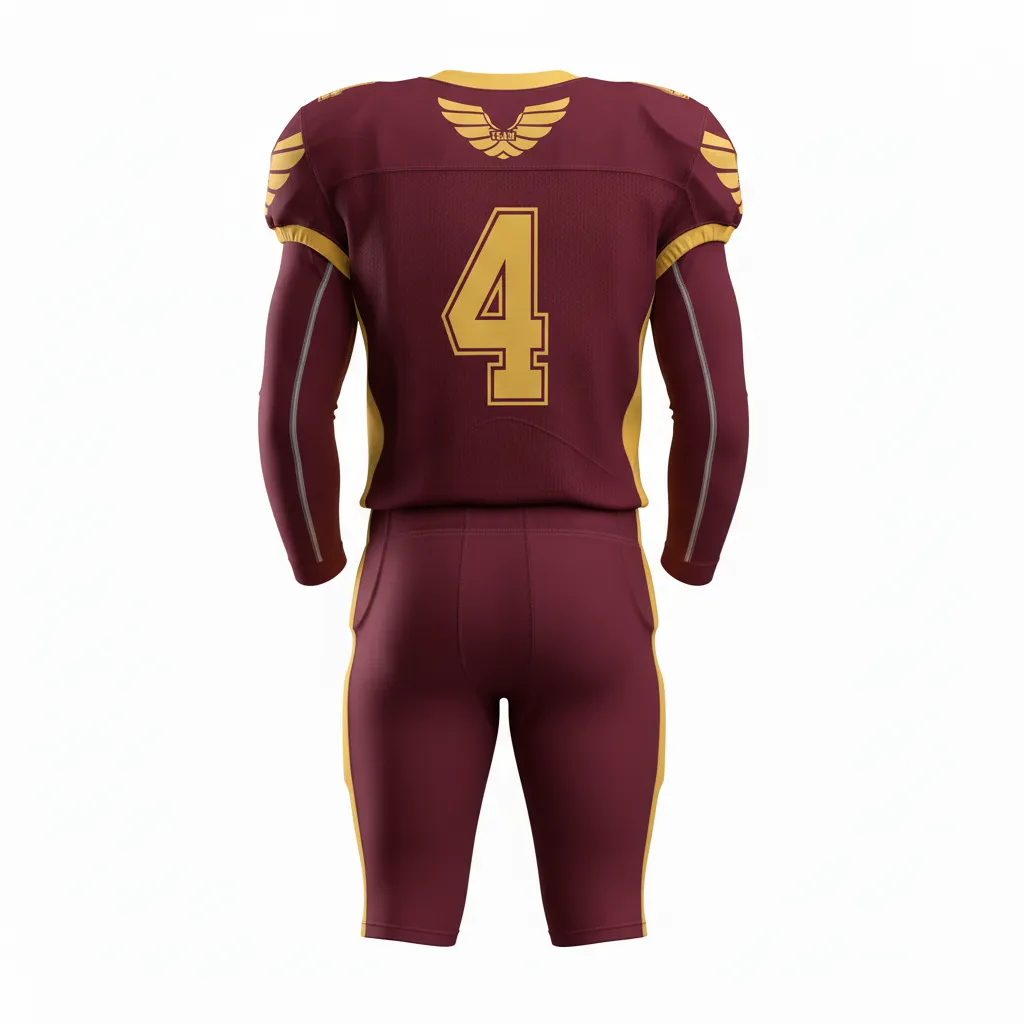 Custom Football Professional Away Football Uniforms - Burgundy, Gold - Vegas Shoulder Wings - Back View - Kinexa Sportswear