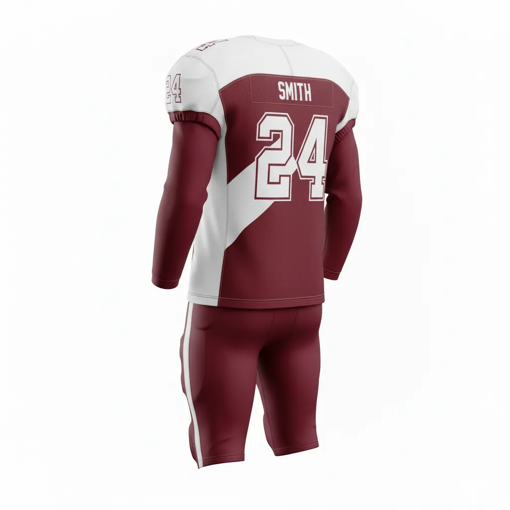 Custom Football Professional Away Football Uniforms - Burgundy, White - Diagonal Stripe - Back View - Kinexa Sportswear