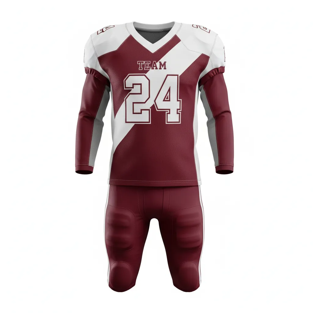 Custom Football Professional Away Football Uniforms - Burgundy, White - Diagonal Stripe - Front View - Kinexa Sportswear