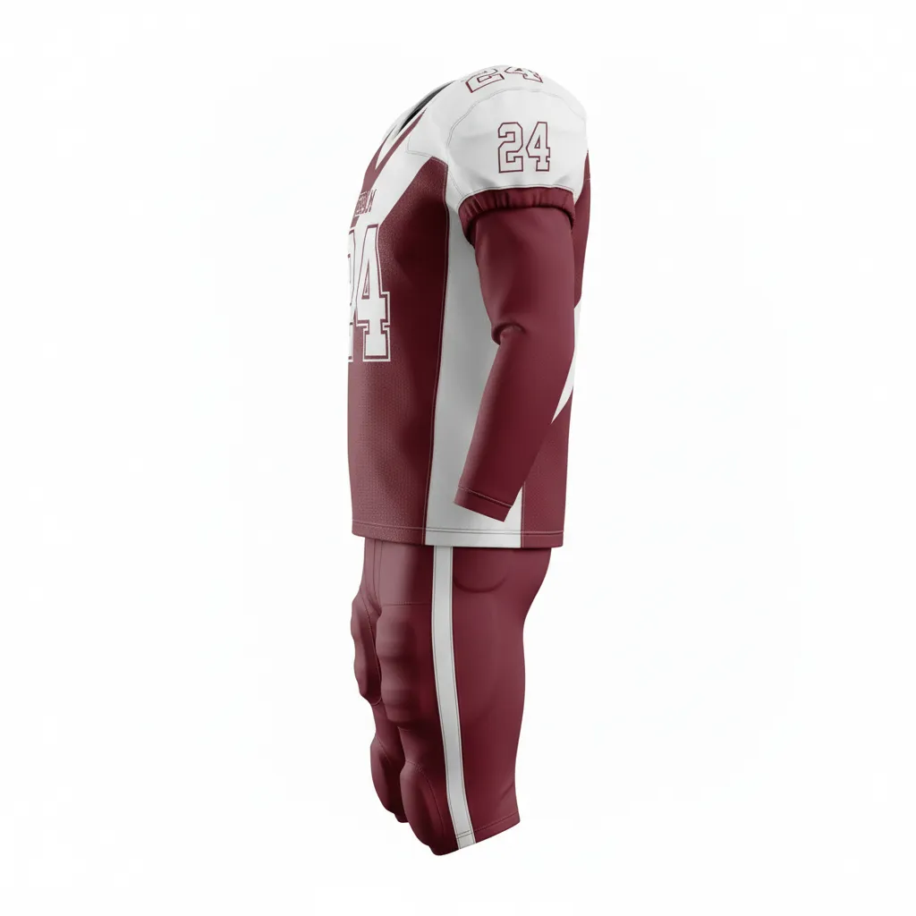 Custom Football Professional Away Football Uniforms - Burgundy, White - Diagonal Stripe - Side View - Kinexa Sportswear