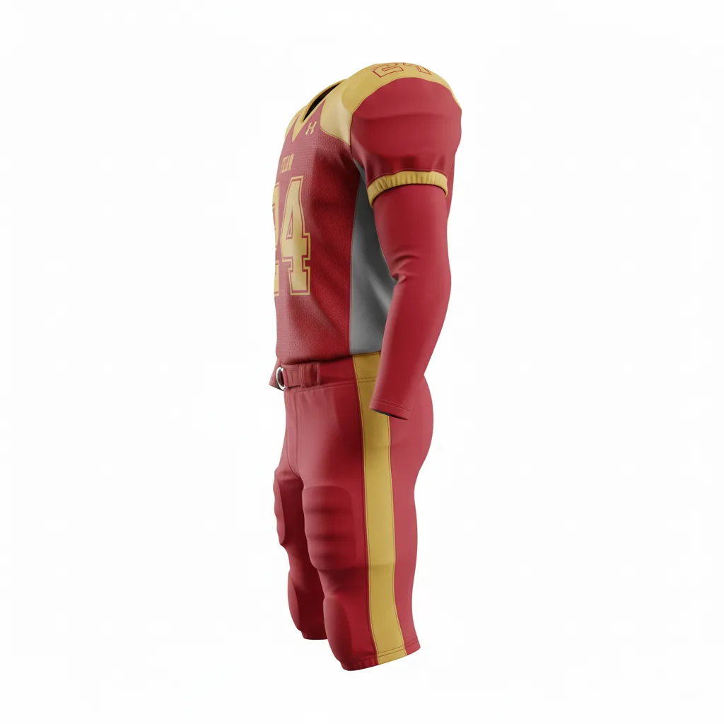 Custom Football Professional Away Football Uniforms - Gold - Cardinal Vegas Diamond Grid - Side View - Kinexa Sportswear