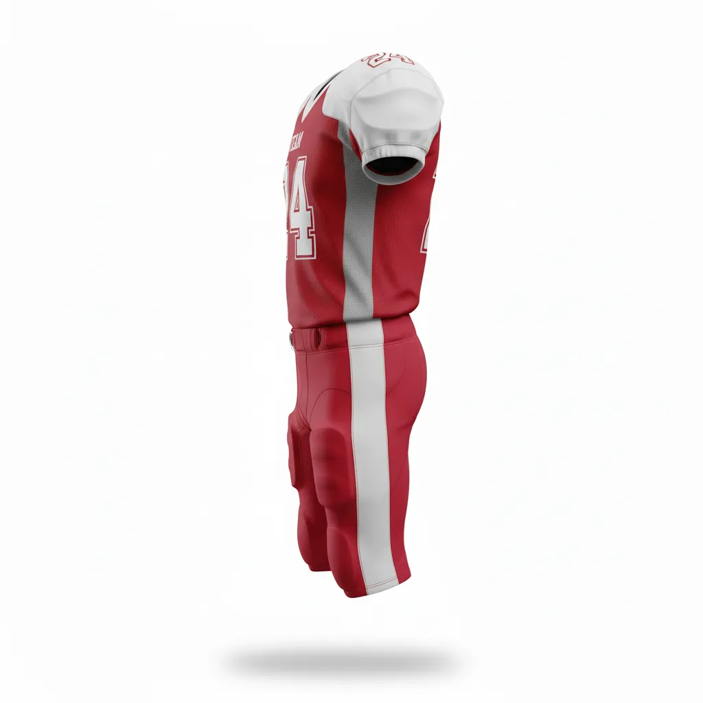 Custom Football Professional Away Football Uniforms - White - Cardinal Shoulder - Side View - Kinexa Sportswear