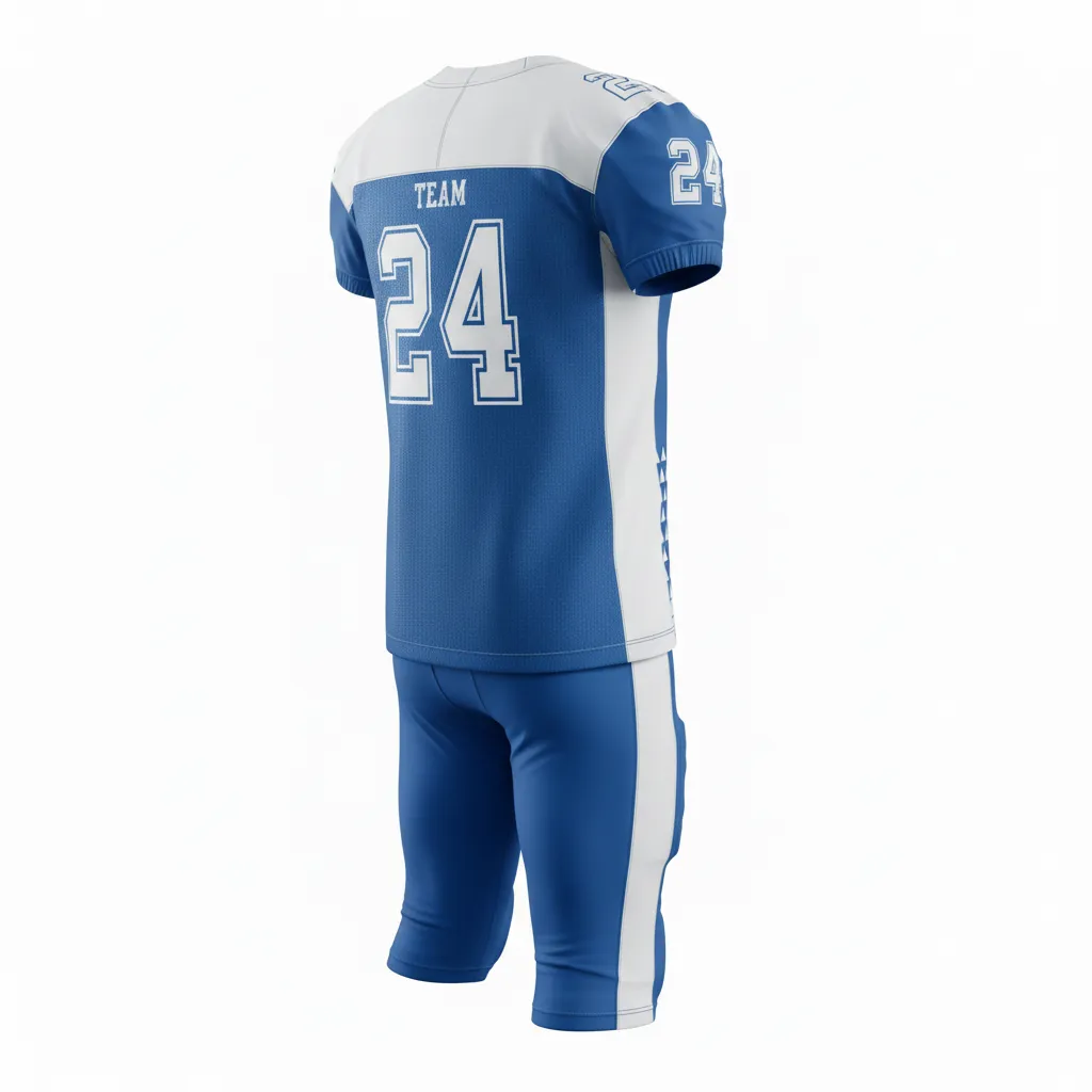 Custom Football Professional Away Football Uniforms - Blue, White - Columbia Geometric Triangles - Back View - Kinexa Sportswear