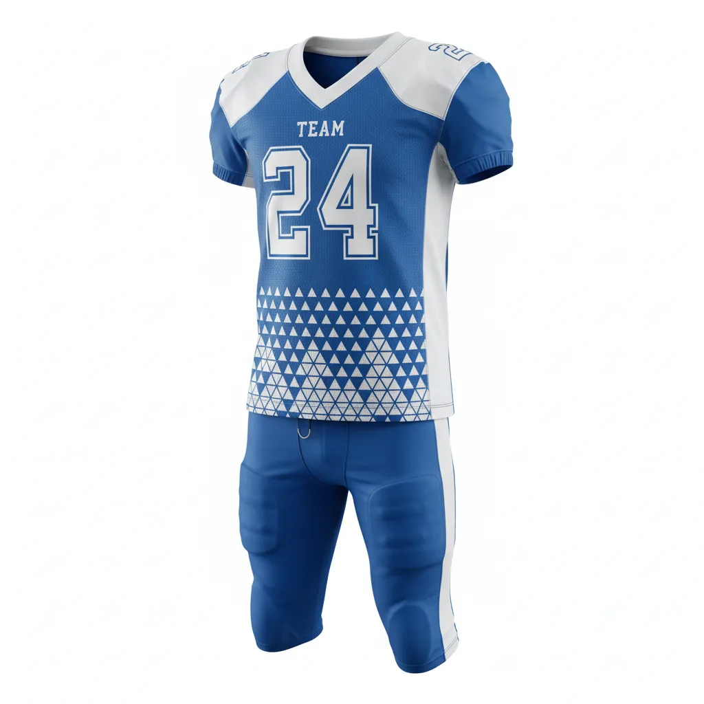 Custom Football Professional Away Football Uniforms - Blue, White - Columbia Geometric Triangles - Front View - Kinexa Sportswear