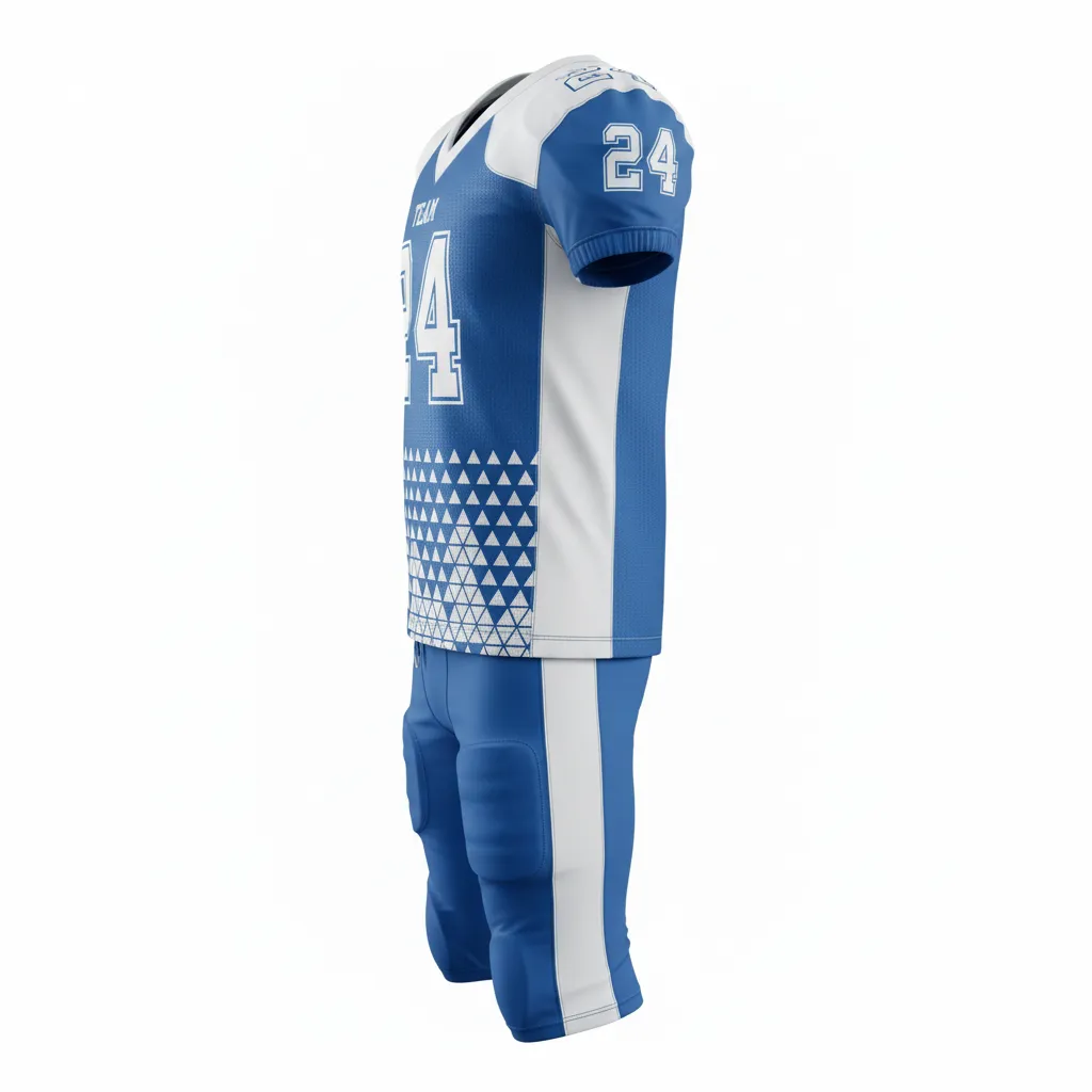 Custom Football Professional Away Football Uniforms - Blue, White - Columbia Geometric Triangles - Side View - Kinexa Sportswear