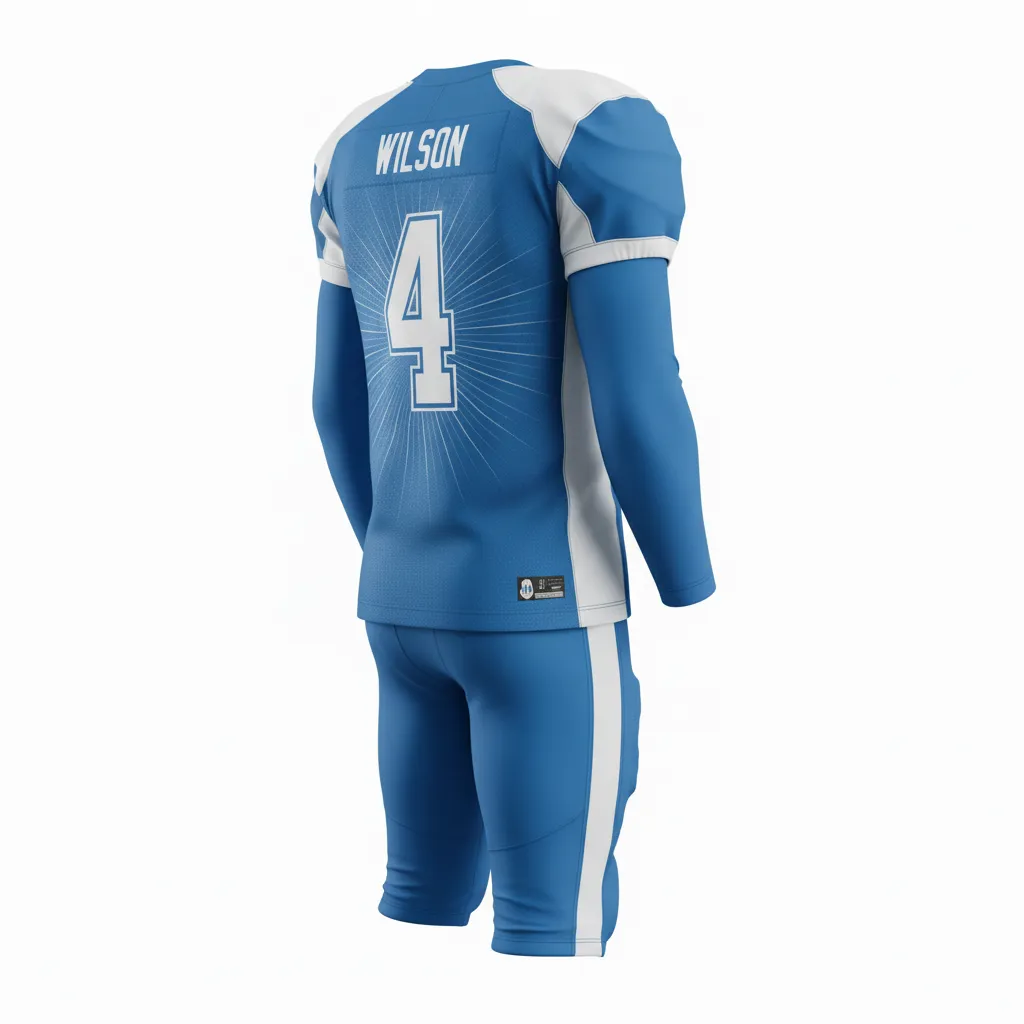 Custom Football Professional Away Football Uniforms - Blue, White - Columbia Starburst - Back View - Kinexa Sportswear