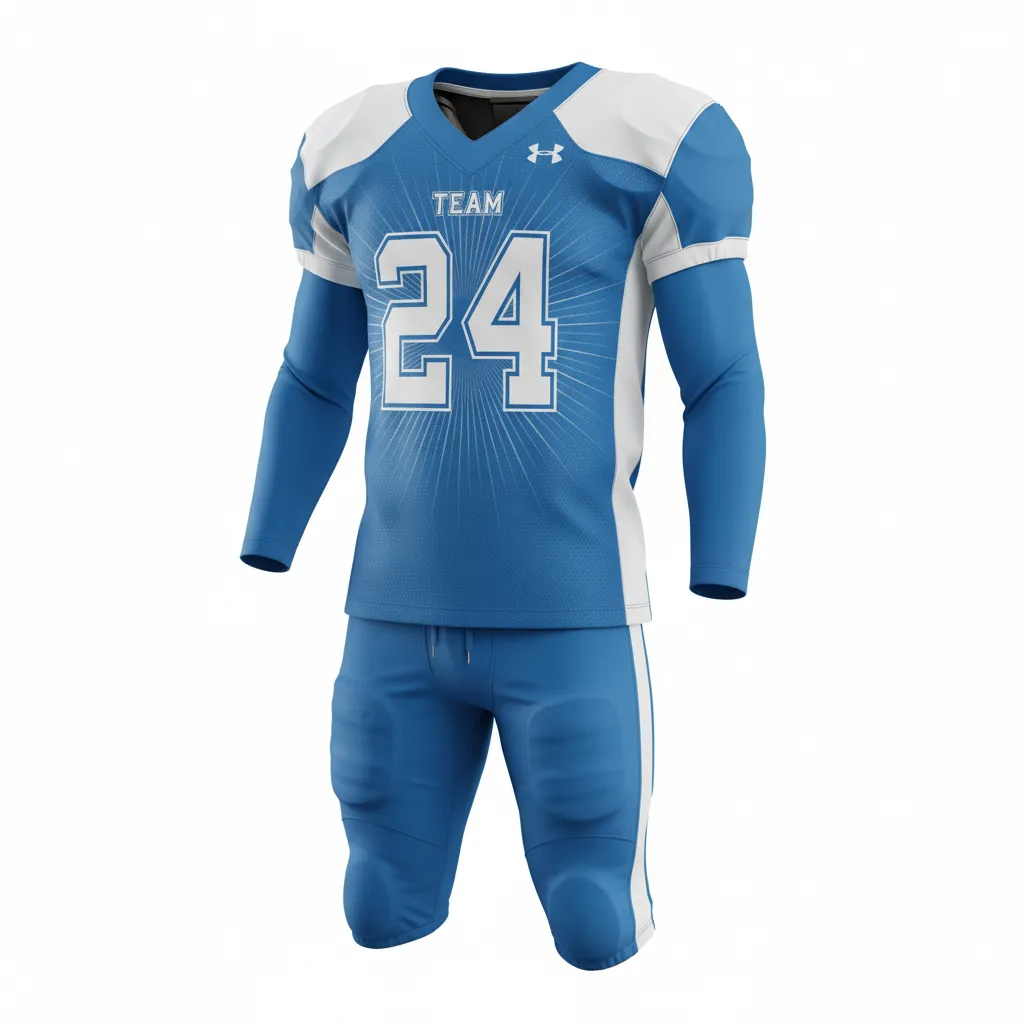 Custom Football Professional Away Football Uniforms - Blue, White - Columbia Starburst - Front View - Kinexa Sportswear