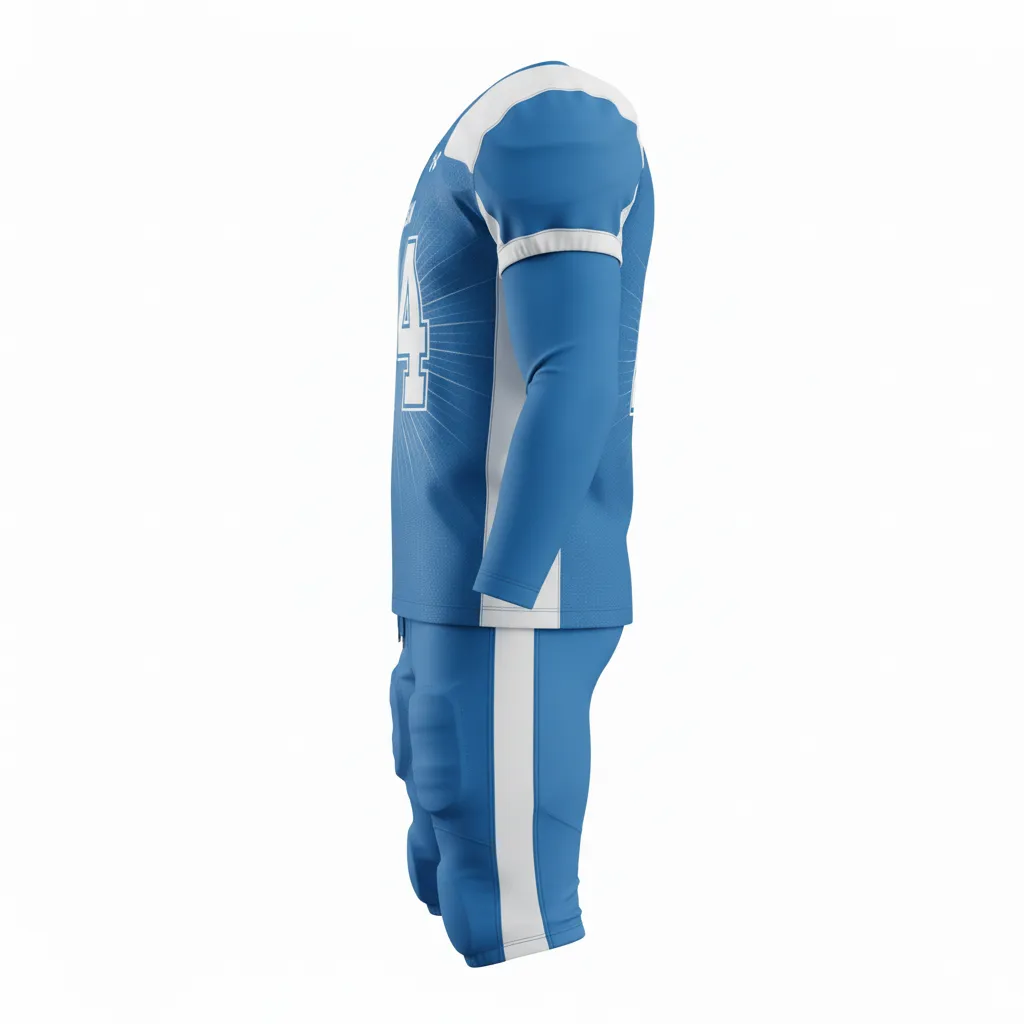 Custom Football Professional Away Football Uniforms - Blue, White - Columbia Starburst - Side View - Kinexa Sportswear