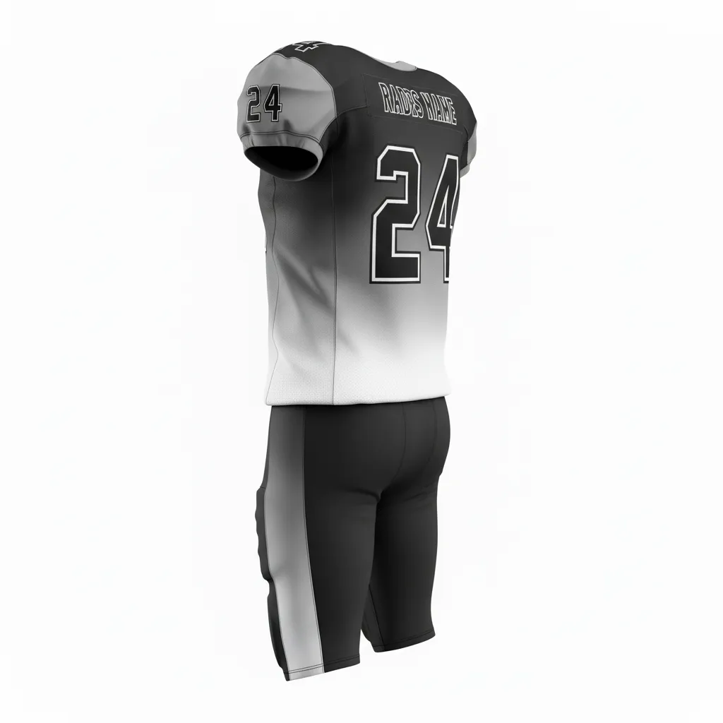 Custom Football Professional Football Uniforms - Black, Grey, White - Gradient Ombre - Back View - Kinexa Sportswear