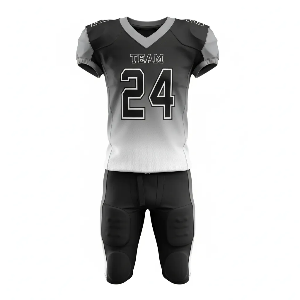 Custom Football Professional Football Uniforms - Black, Grey, White - Gradient Ombre - Front View - Kinexa Sportswear