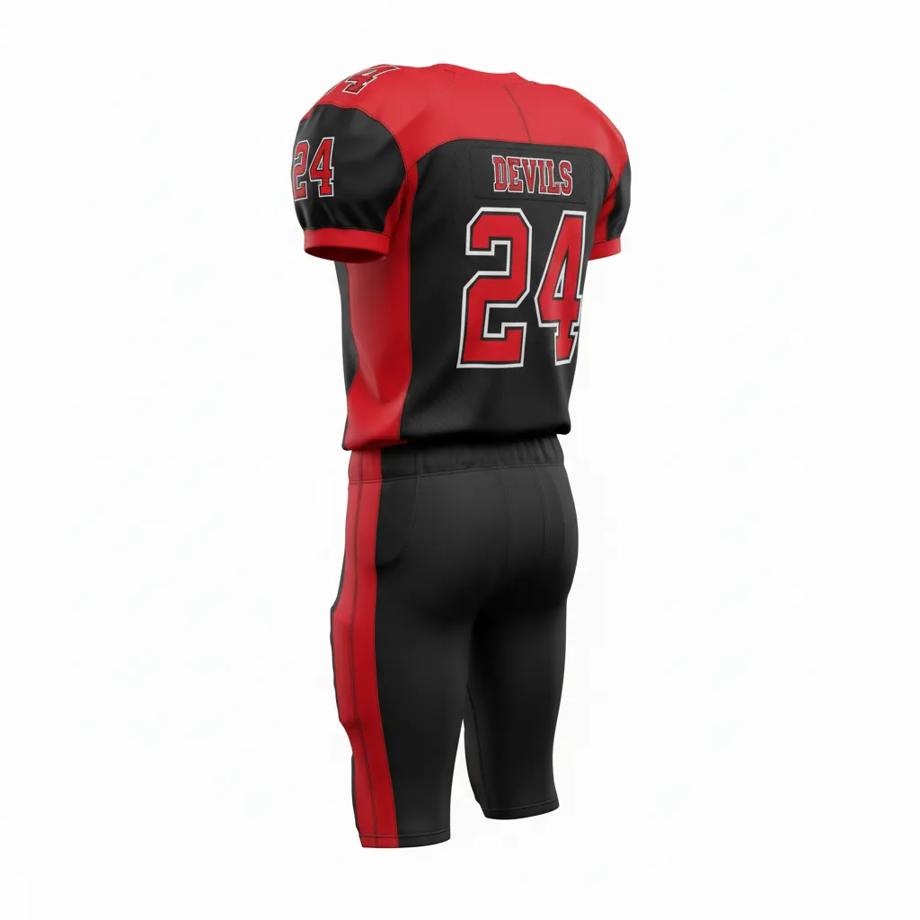 Custom Football Professional Football Uniforms - Black, Red - Side Panel - Back View - Kinexa Sportswear