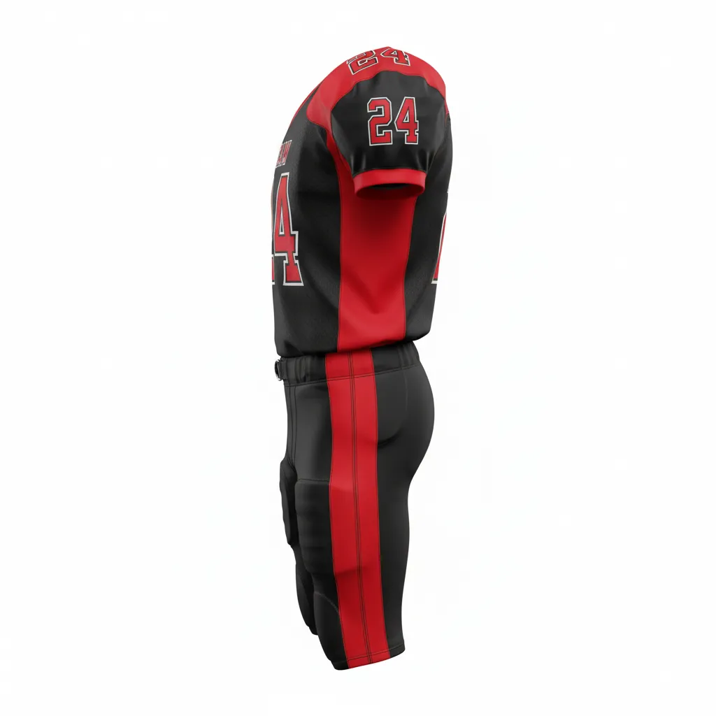 Custom Football Professional Football Uniforms - Black, Red - Side Panel - Side View - Kinexa Sportswear