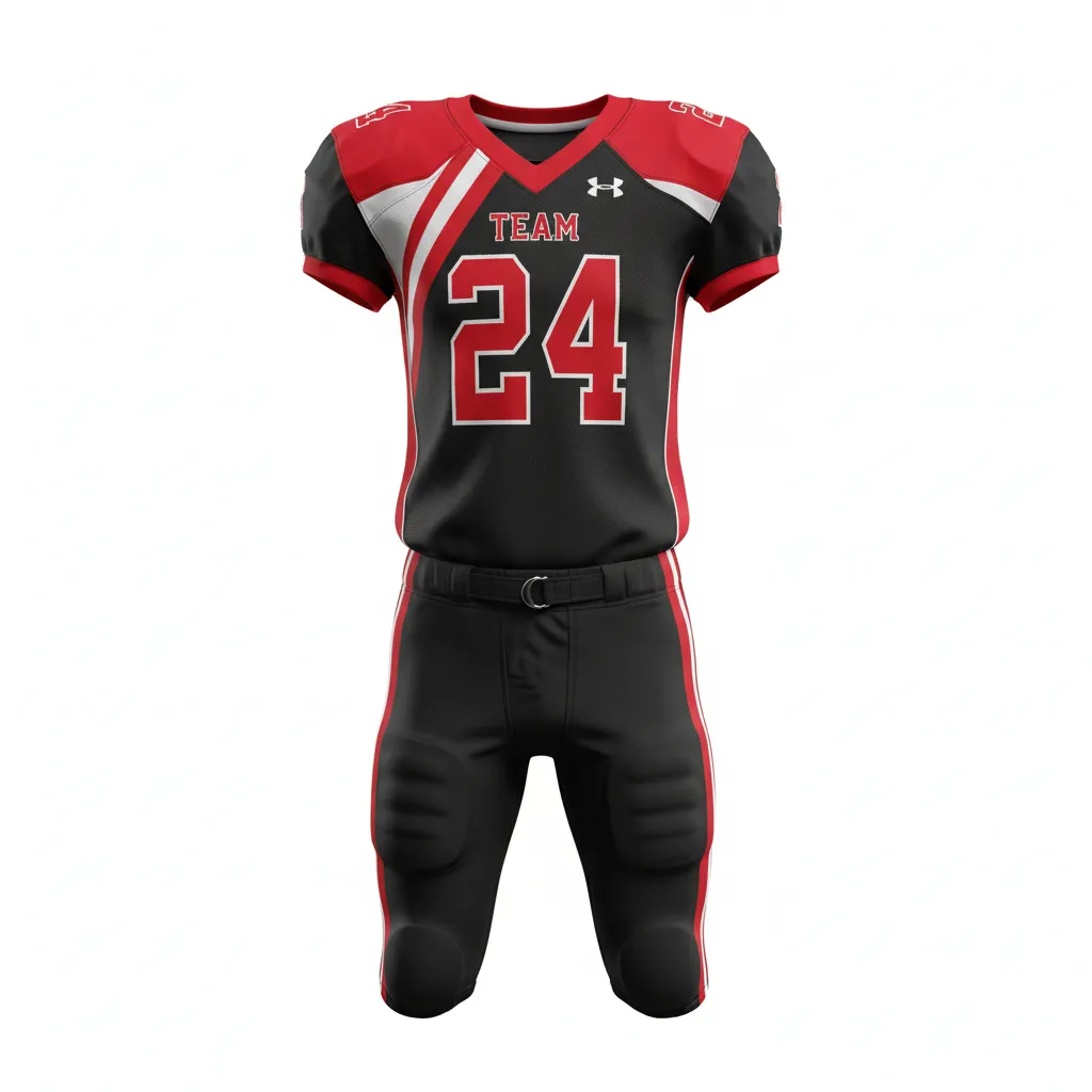 Custom Football Professional Football Uniforms - Black, Red, White - Tricolor Diagonal - Front View - Kinexa Sportswear