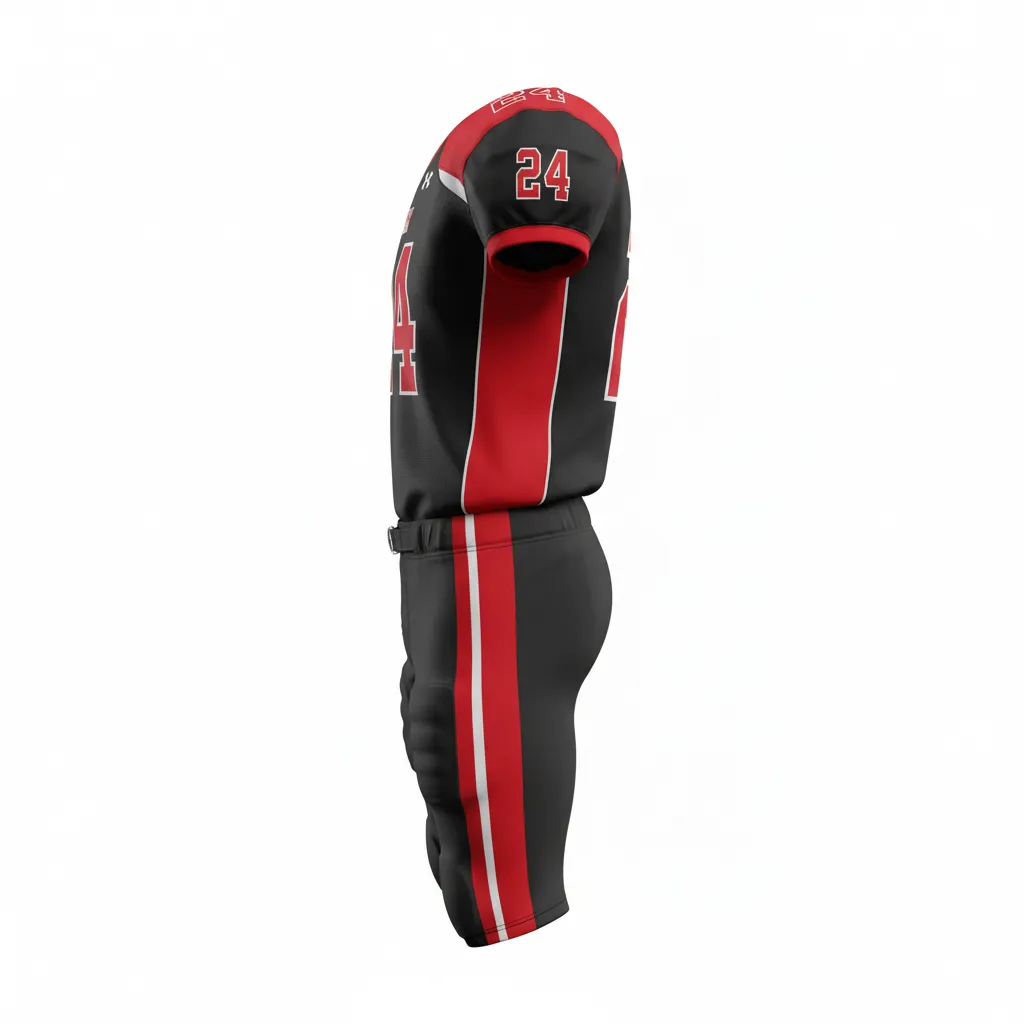 Custom Football Professional Football Uniforms - Black, Red, White - Tricolor Diagonal - Side View - Kinexa Sportswear