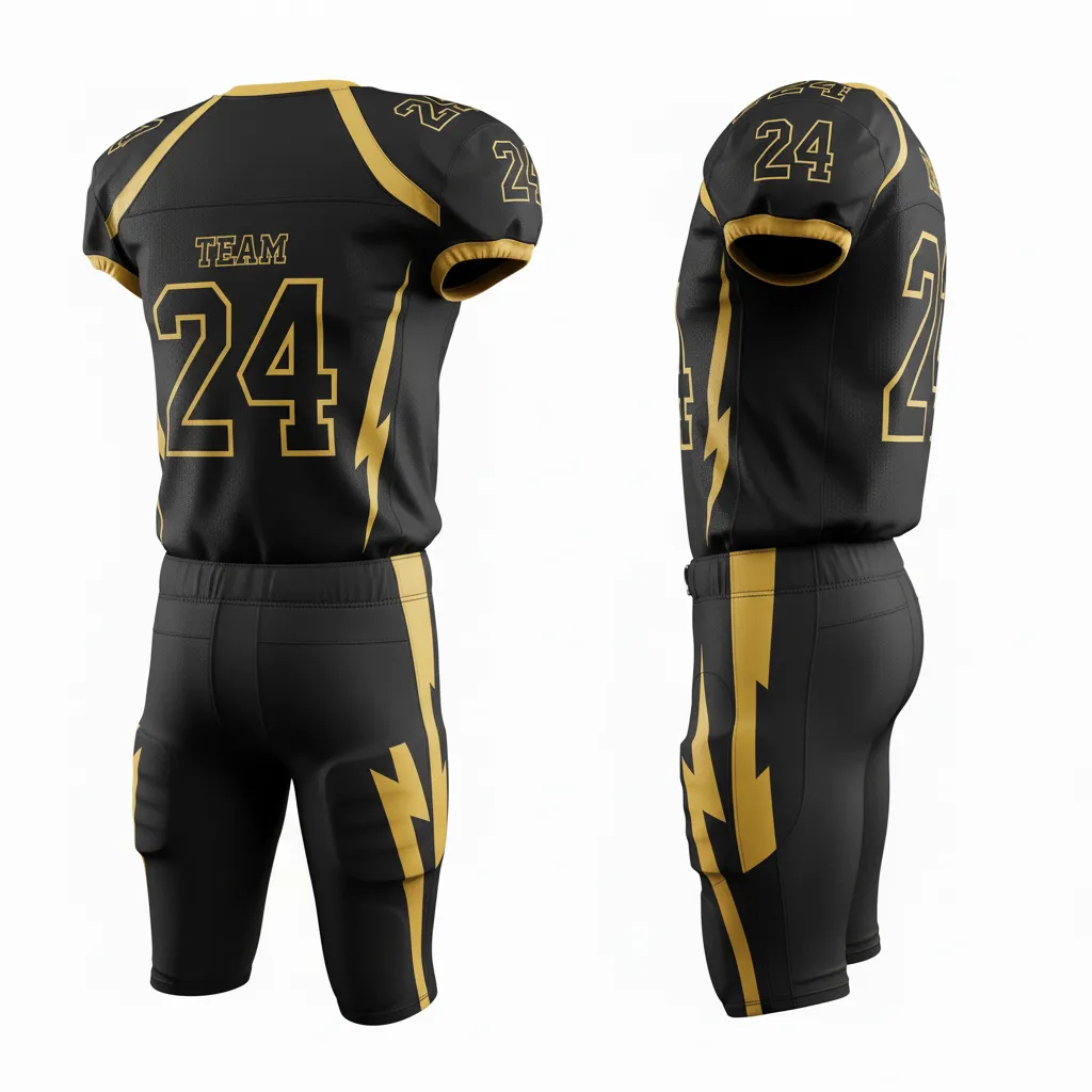 Custom Football Professional Football Uniforms - Black, Gold - Vegas Lightning Bolt - Back View - Kinexa Sportswear