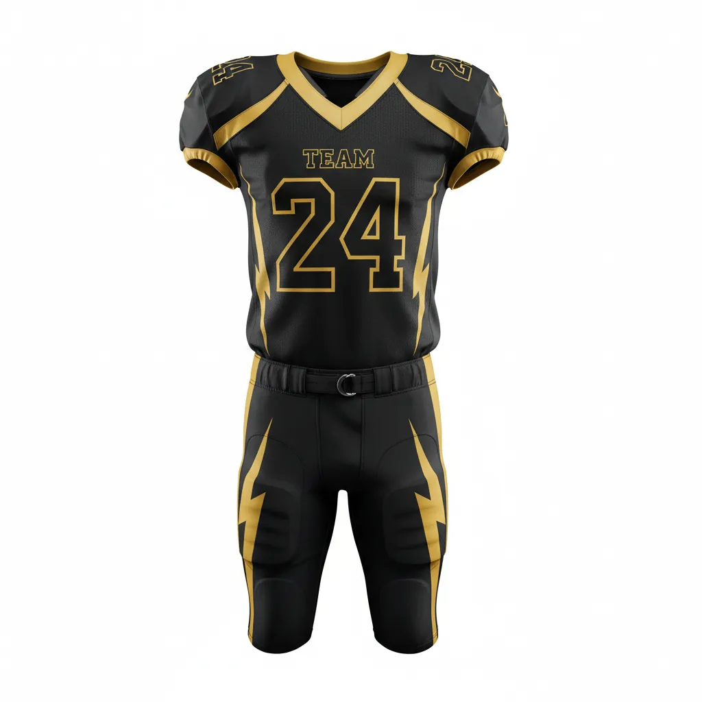 Custom Football Professional Football Uniforms - Black, Gold - Vegas Lightning Bolt - Front View - Kinexa Sportswear
