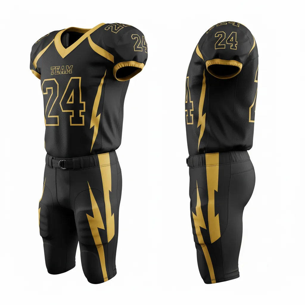 Custom Football Professional Football Uniforms - Black, Gold - Vegas Lightning Bolt - Side View - Kinexa Sportswear