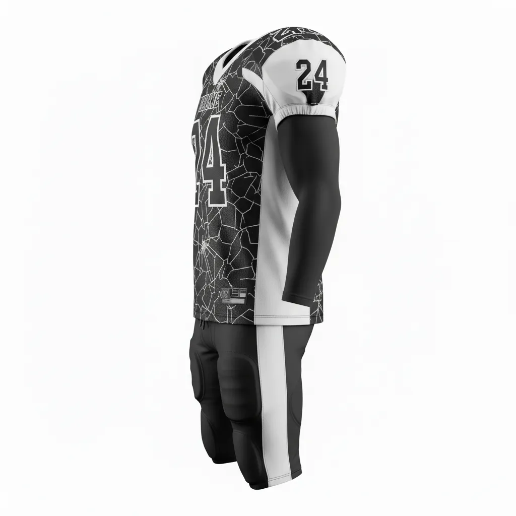 Custom Football Professional Football Uniforms - Black, White - Shattered Glass - Back View - Kinexa Sportswear