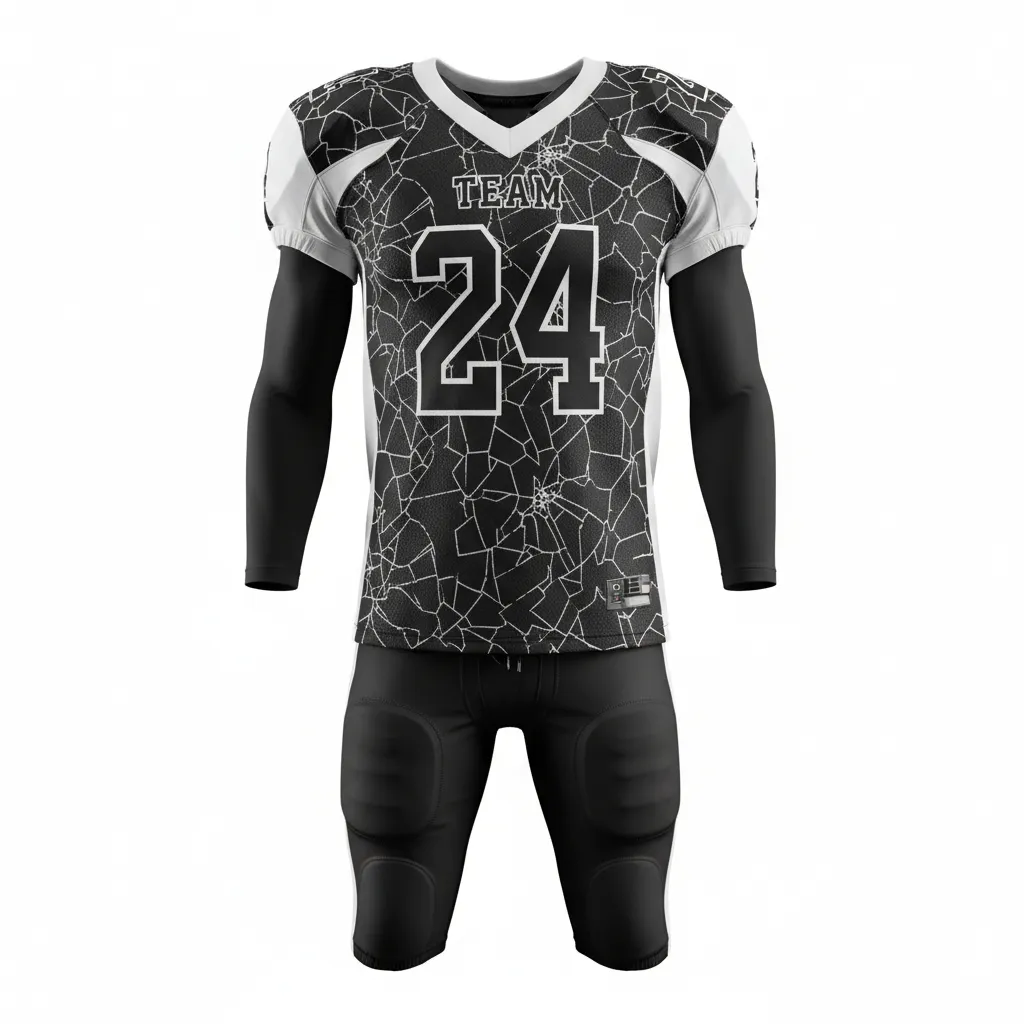 Custom Football Professional Football Uniforms - Black, White - Shattered Glass - Front View - Kinexa Sportswear