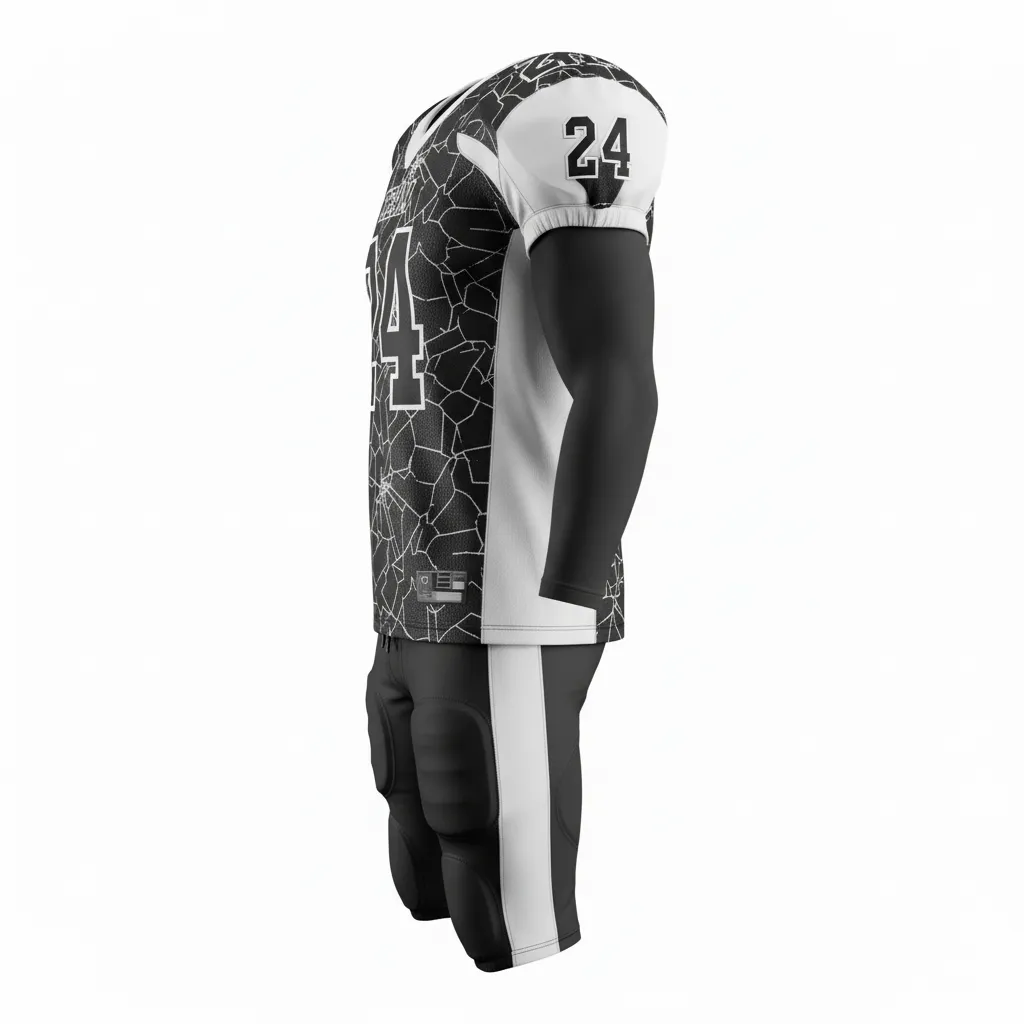 Custom Football Professional Football Uniforms - Black, White - Shattered Glass - Side View - Kinexa Sportswear