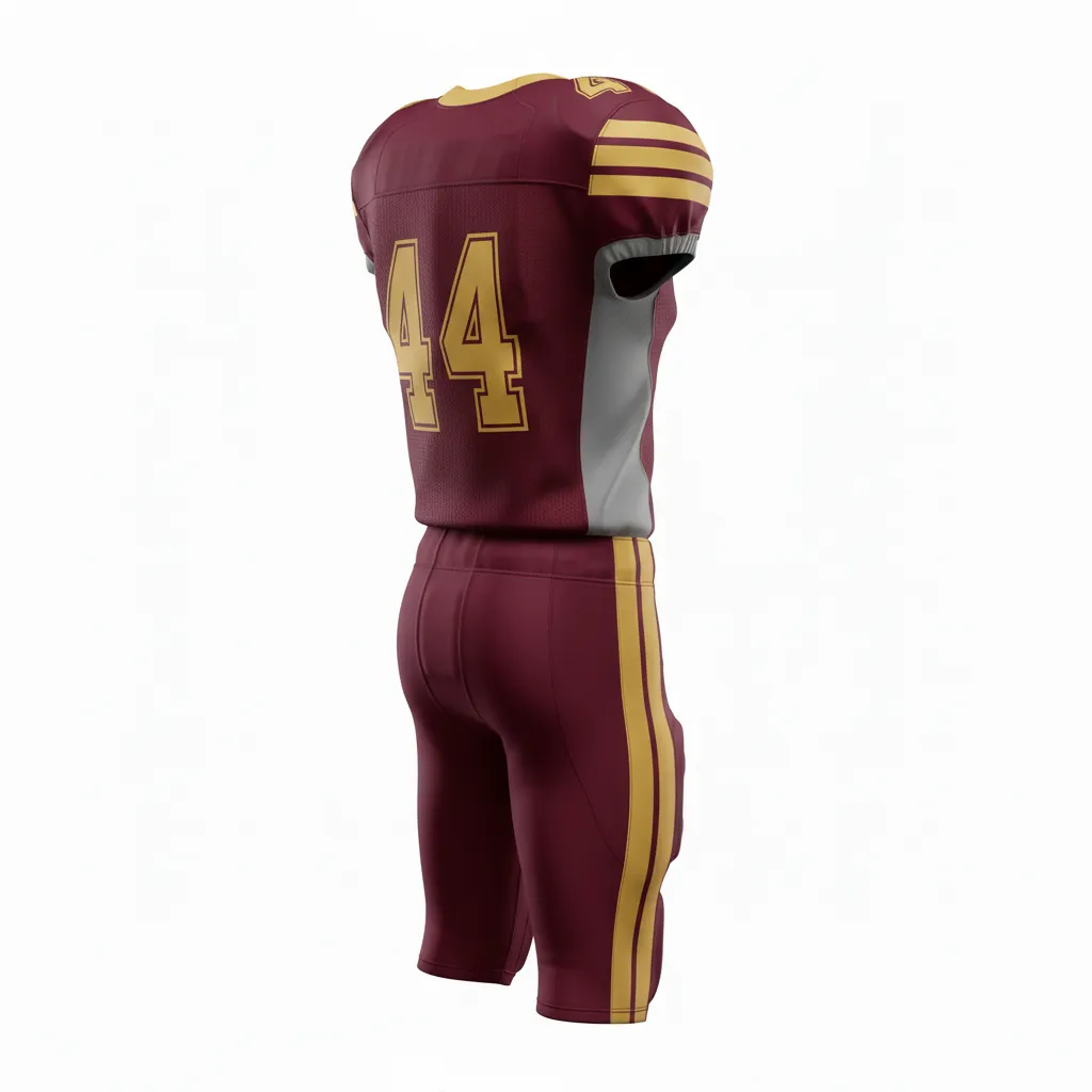 Custom Football Professional Football Uniforms - Burgundy, Gold - Vegas Triple Shoulder Stripe - Back View - Kinexa Sportswear