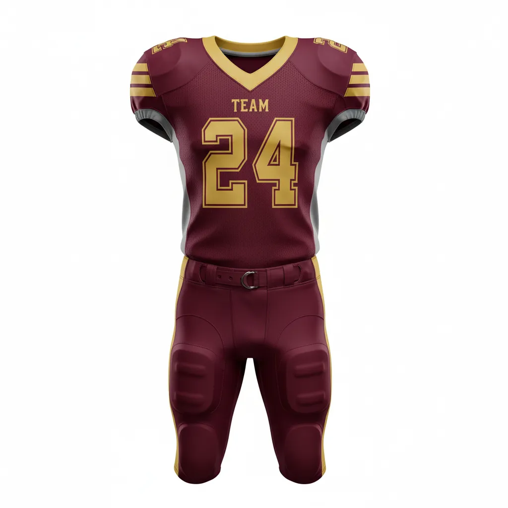 Custom Football Professional Football Uniforms - Burgundy, Gold - Vegas Triple Shoulder Stripe - Front View - Kinexa Sportswear