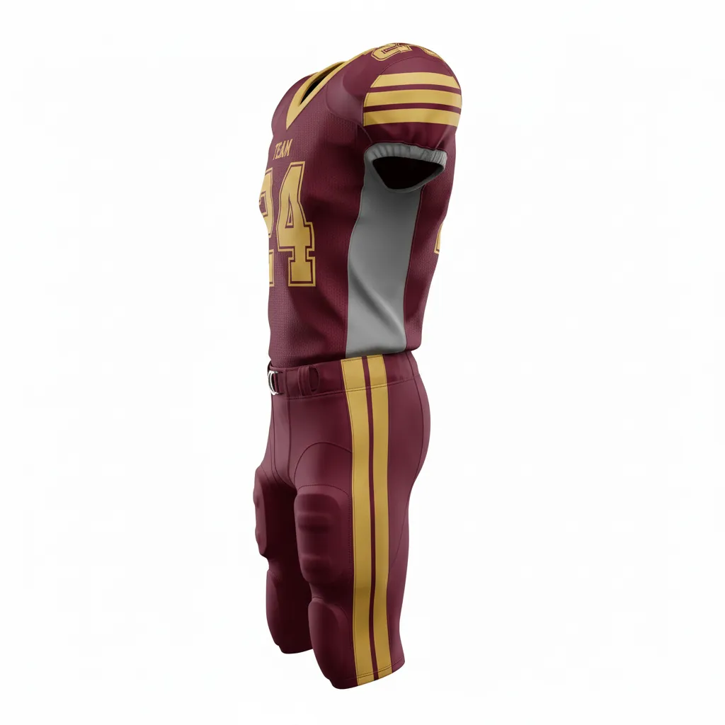 Custom Football Professional Football Uniforms - Burgundy, Gold - Vegas Triple Shoulder Stripe - Side View - Kinexa Sportswear
