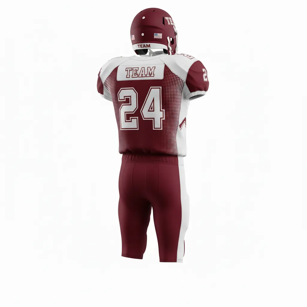 Custom Football Professional Football Uniforms - Burgundy, White - Halftone Dots - Back View - Kinexa Sportswear