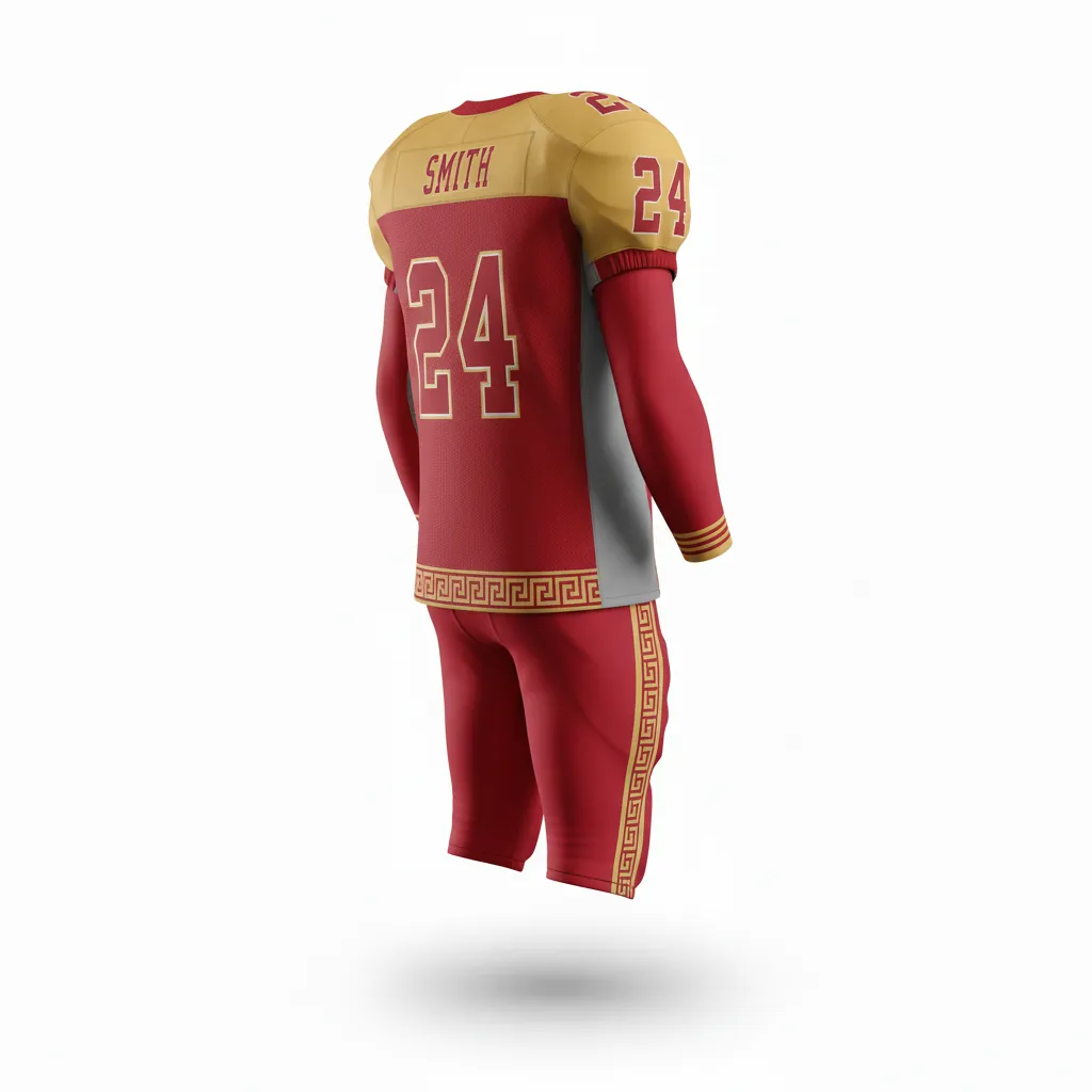 Custom Football Professional Football Uniforms - Gold - Cardinal Vegas Greek Key Border - Back View - Kinexa Sportswear