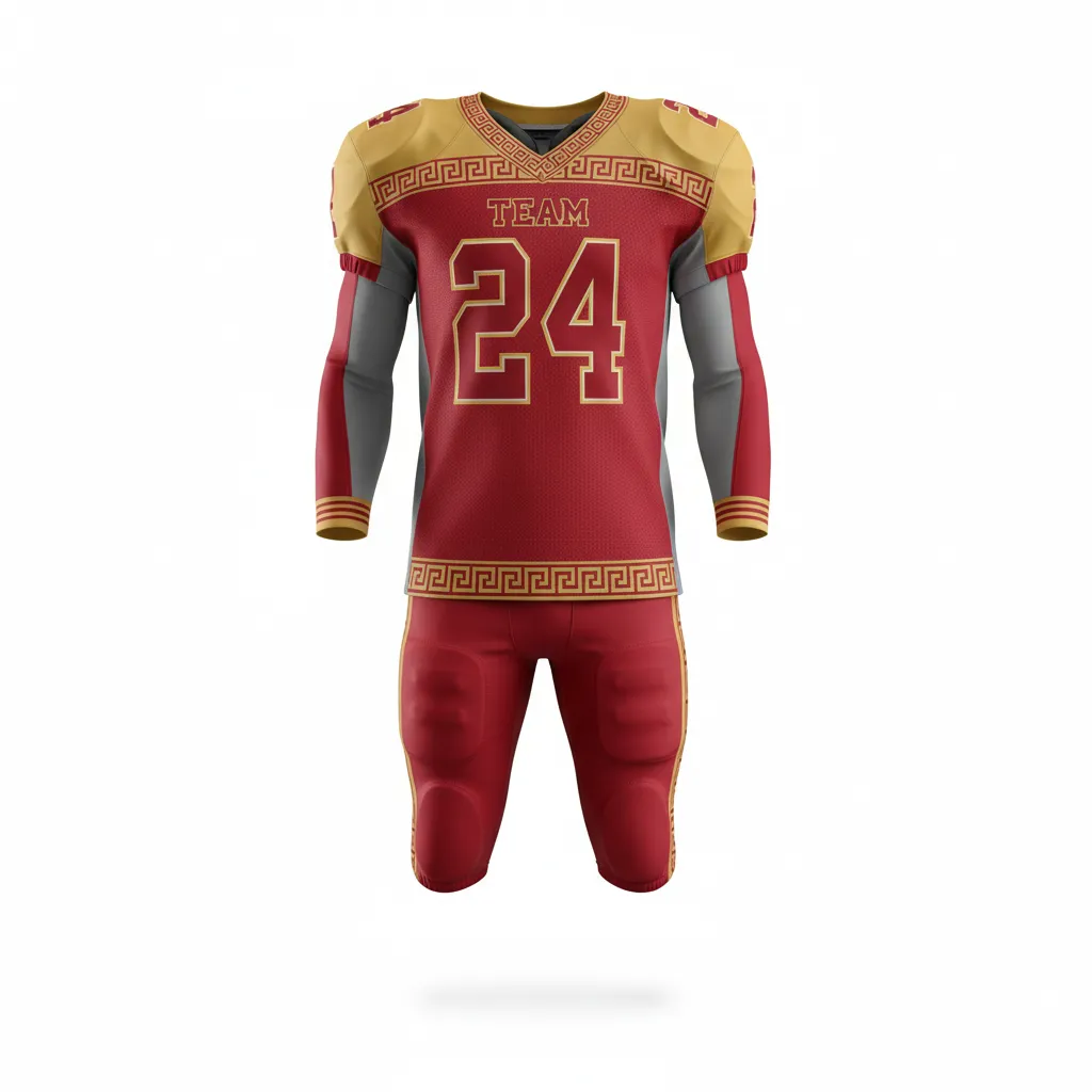 Custom Football Professional Football Uniforms - Gold - Cardinal Vegas Greek Key Border - Front View - Kinexa Sportswear