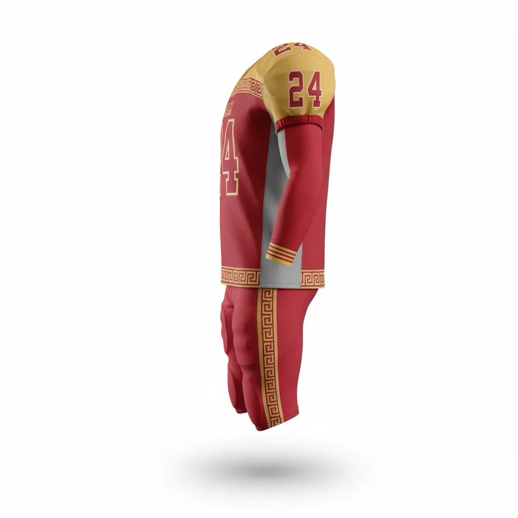 Custom Football Professional Football Uniforms - Gold - Cardinal Vegas Greek Key Border - Side View - Kinexa Sportswear