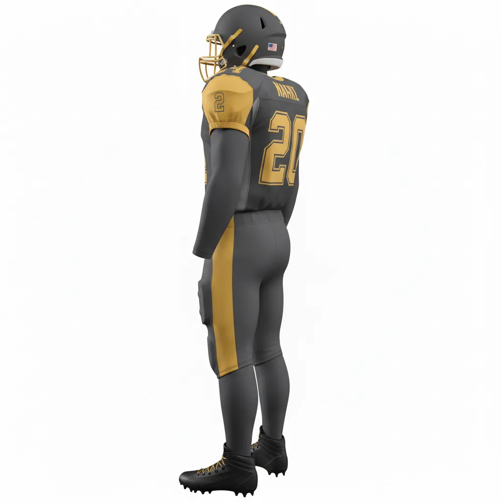 Custom Football Professional Football Uniforms - Gold - Charcoal Vegas Shoulder - Back View - Kinexa Sportswear