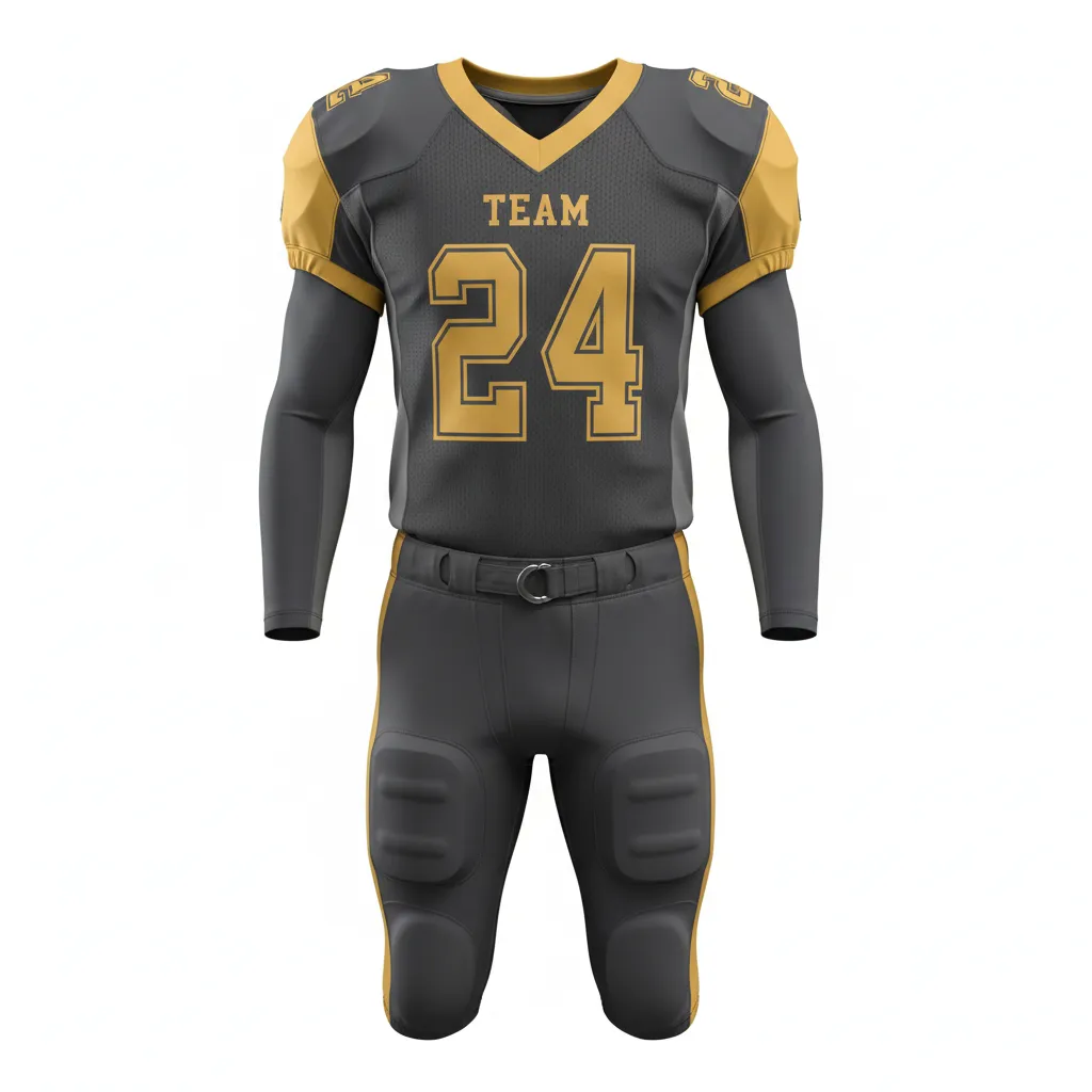 Custom Football Professional Football Uniforms - Gold - Charcoal Vegas Shoulder - Front View - Kinexa Sportswear