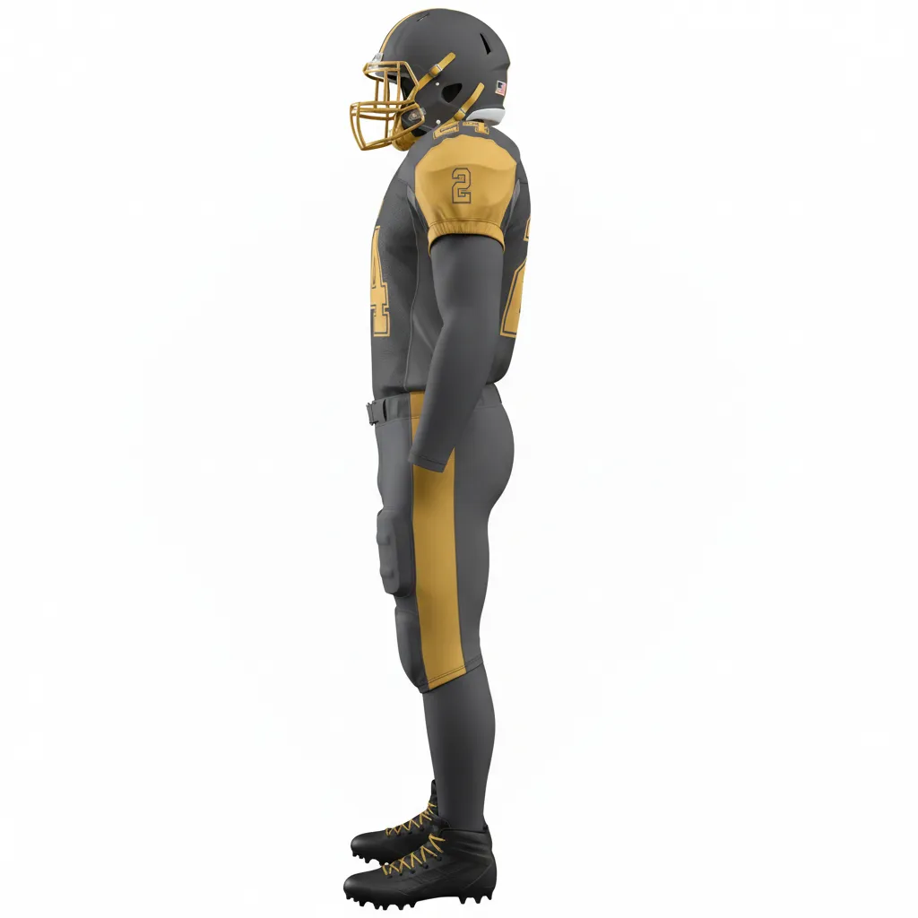 Custom Football Professional Football Uniforms - Gold - Charcoal Vegas Shoulder - Side View - Kinexa Sportswear