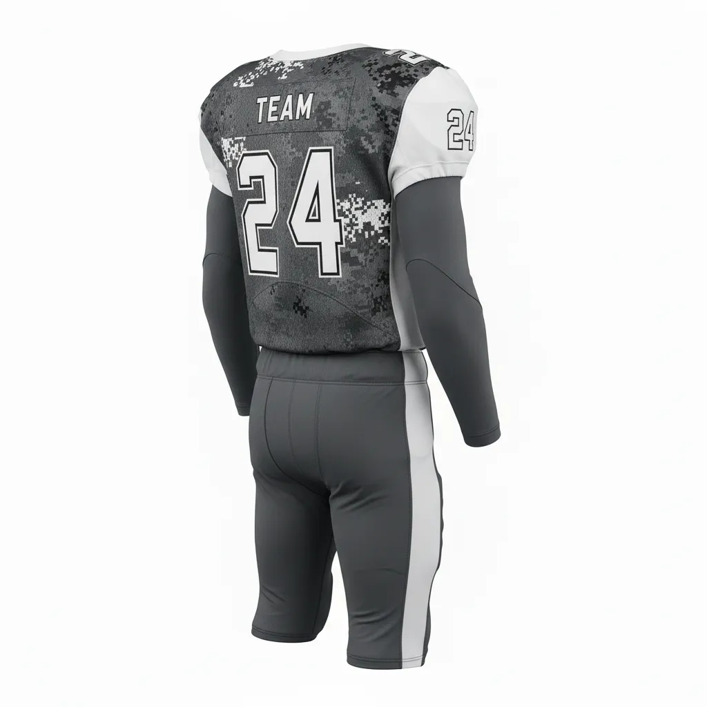 Custom Football Professional Football Uniforms - White - Charcoal Digital Camo - Back View - Kinexa Sportswear