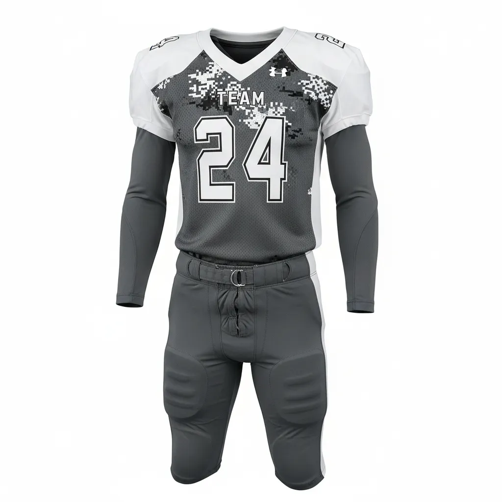 Custom Football Professional Football Uniforms - White - Charcoal Digital Camo - Front View - Kinexa Sportswear