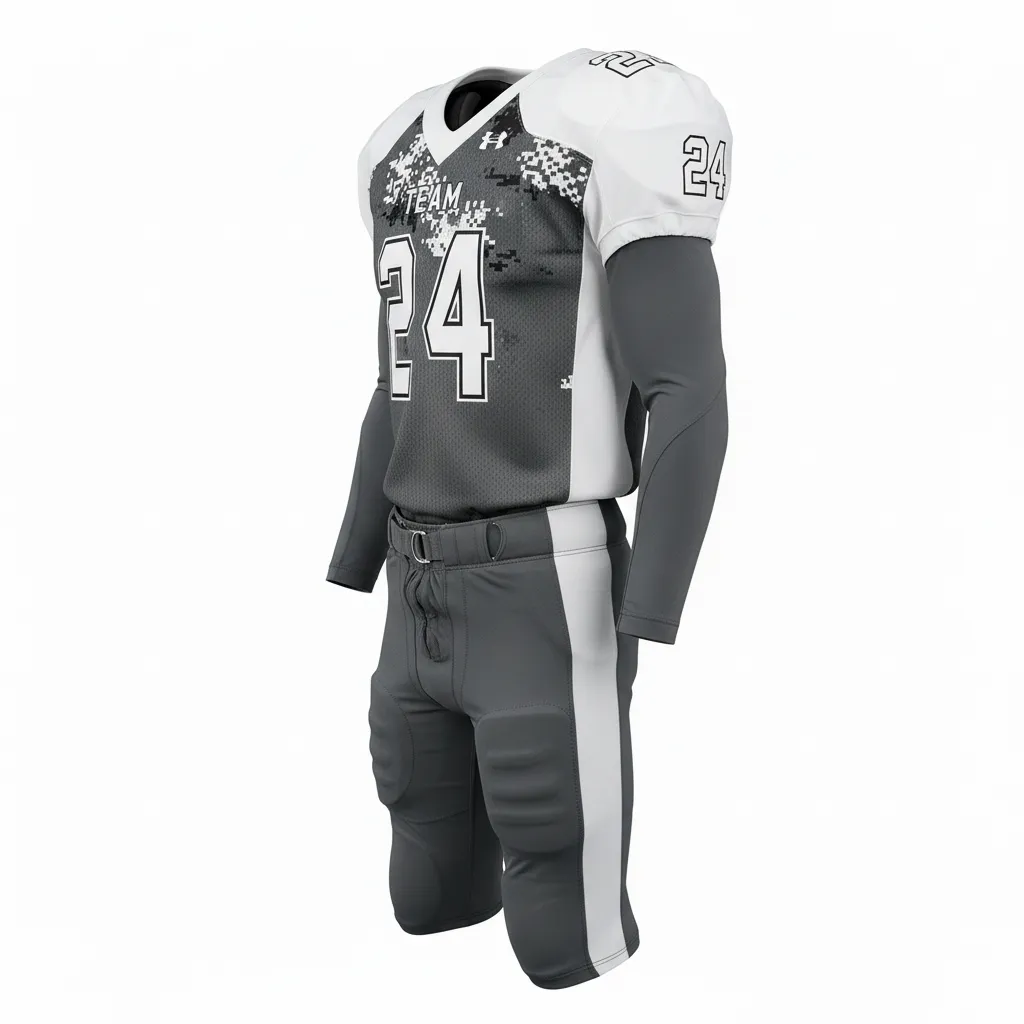 Custom Football Professional Football Uniforms - White - Charcoal Digital Camo - Side View - Kinexa Sportswear
