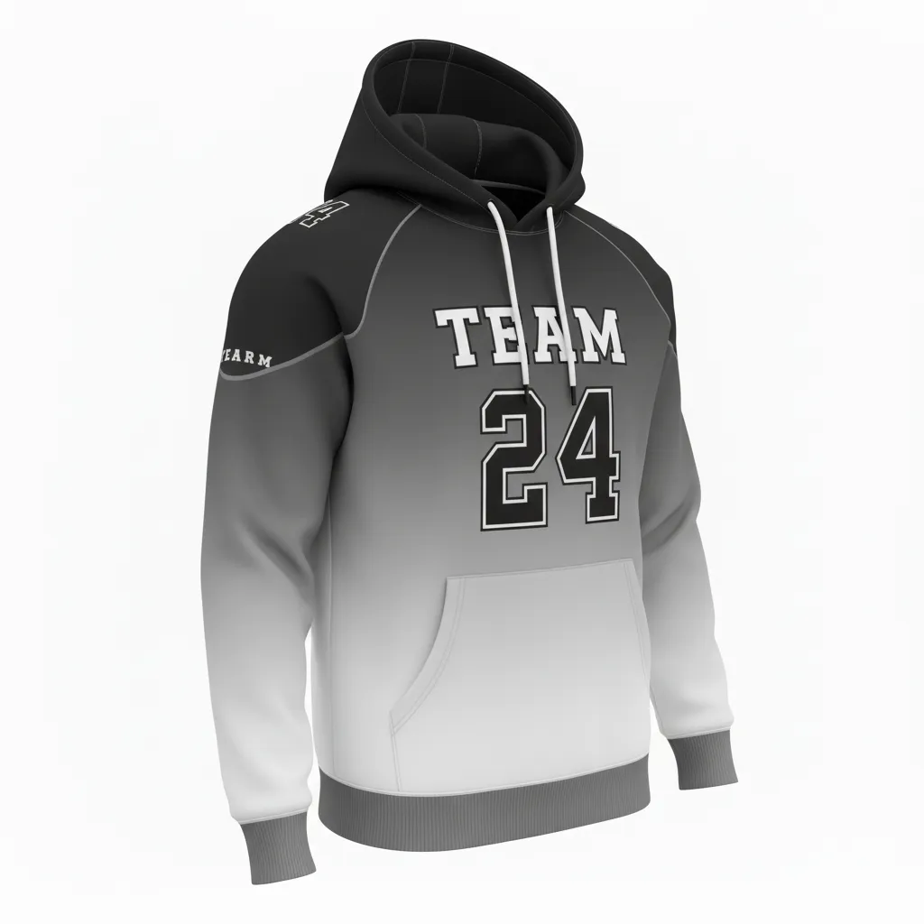 Custom Football Pullover Hoodie - Black, Grey, White - Gradient Ombre - Front View - Kinexa Sportswear