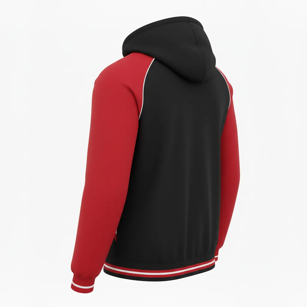 Custom Football Pullover Hoodie - Black, Red, White - Tricolor - Back View - Kinexa Sportswear